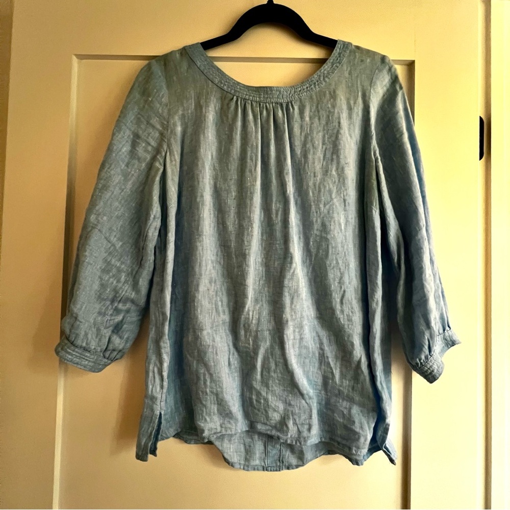 Talbots Linen Button Back Blouse - Picture 2 of 7
